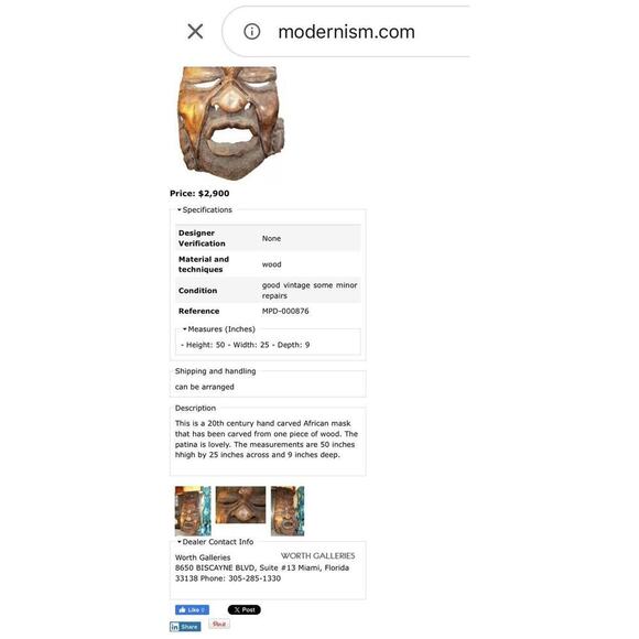 Vintage African Huge Solid Hand Carved Wood Tribal Wall Hanging Face Mask 30”. - Picture 15 of 15